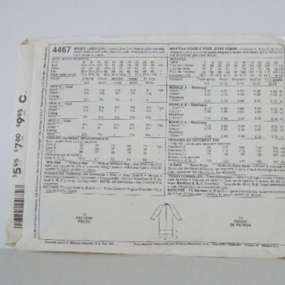 Fall coat sewing pattern McCall's uncut vintage plus size 14 long jacket 1980s - Picture 2 of 5